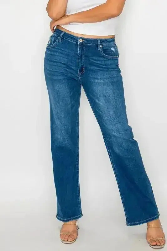 bytos Full Size Cat's Whiskers High Rise Straight Jeans - DaisyDrop 
