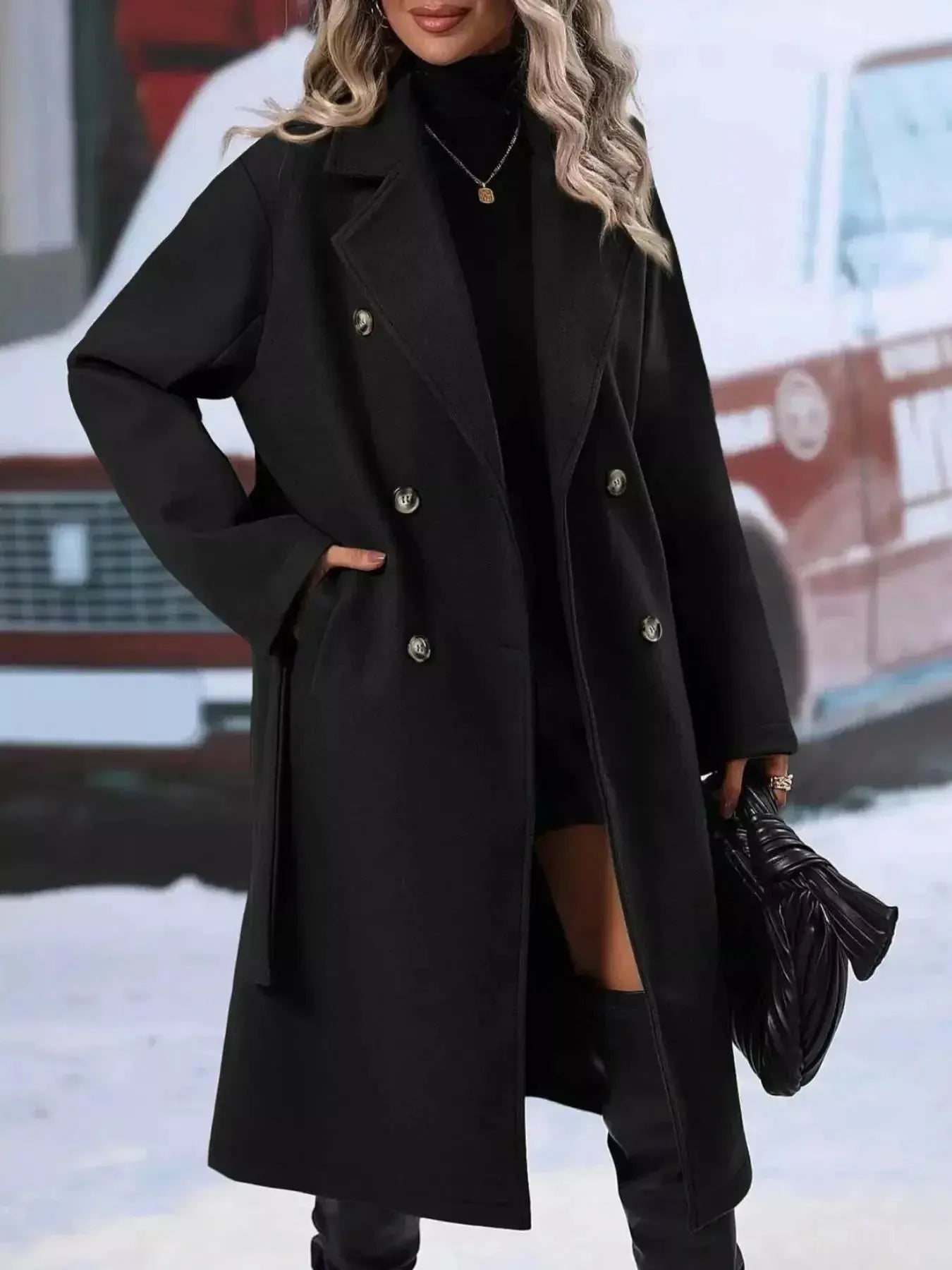 Double-Breasted Tie Waist Coat - DaisyDrop 