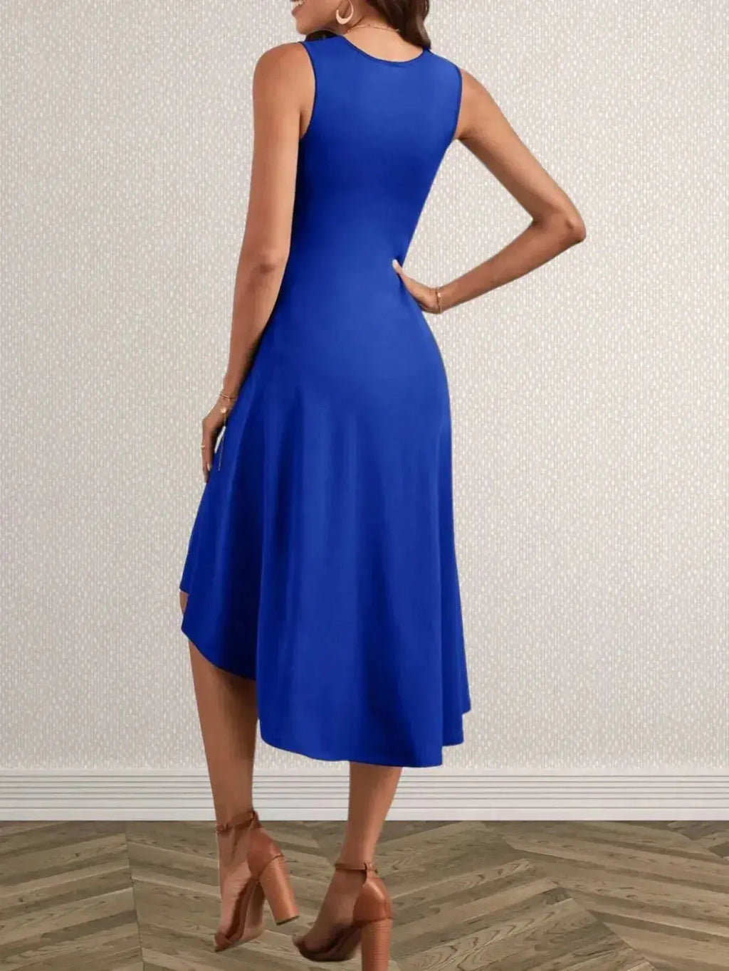 Ruched Round Neck Sleeveless Dress - DaisyDrop 