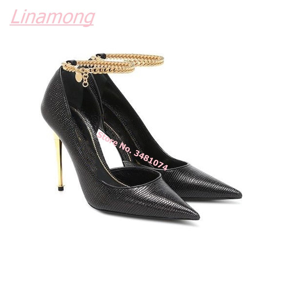 Women Pumps Metal Thin High Heel Luxury Shallow Pointed Toe