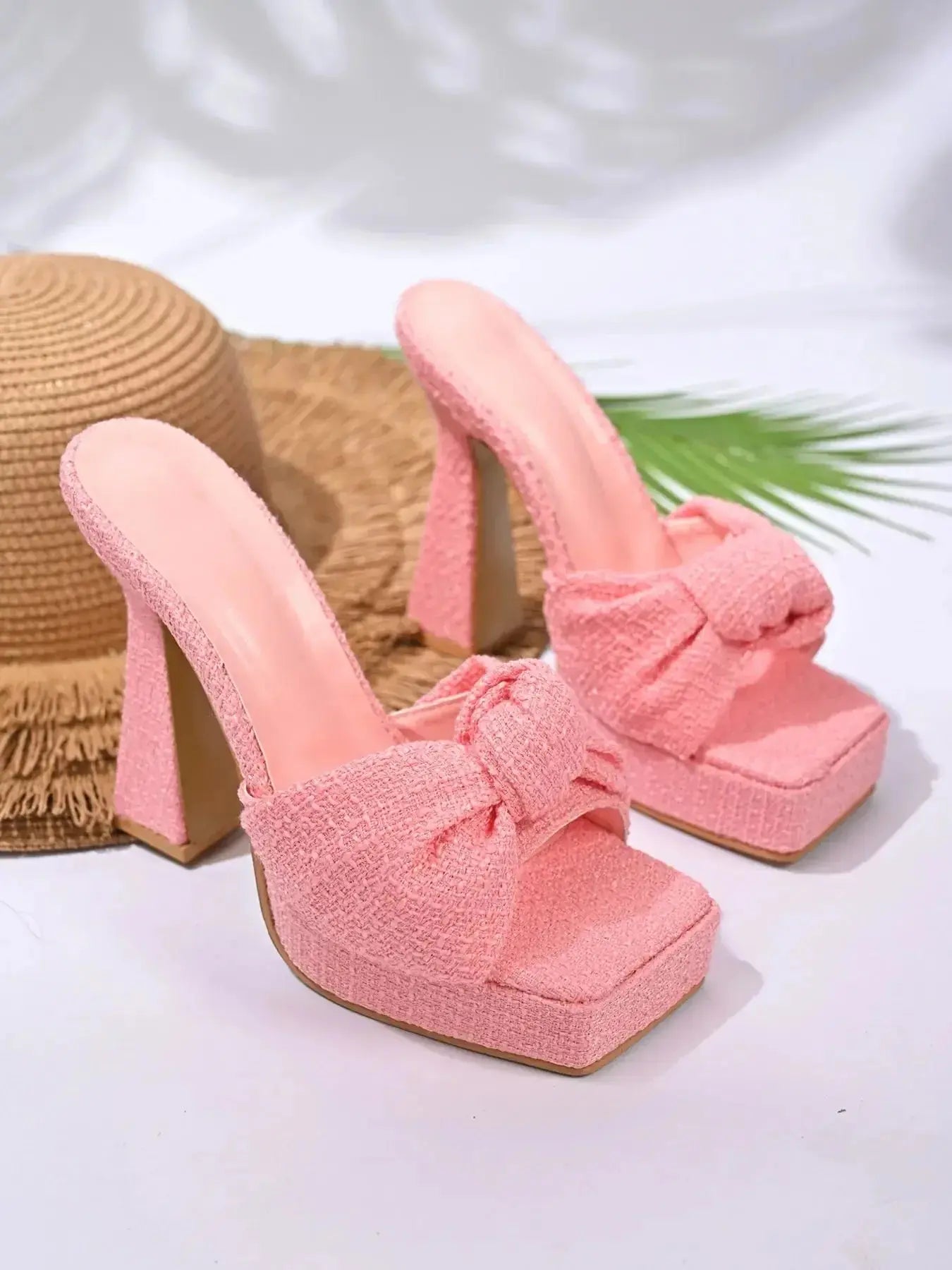 Bow Platform Block Heel Sandals - DaisyDrop 