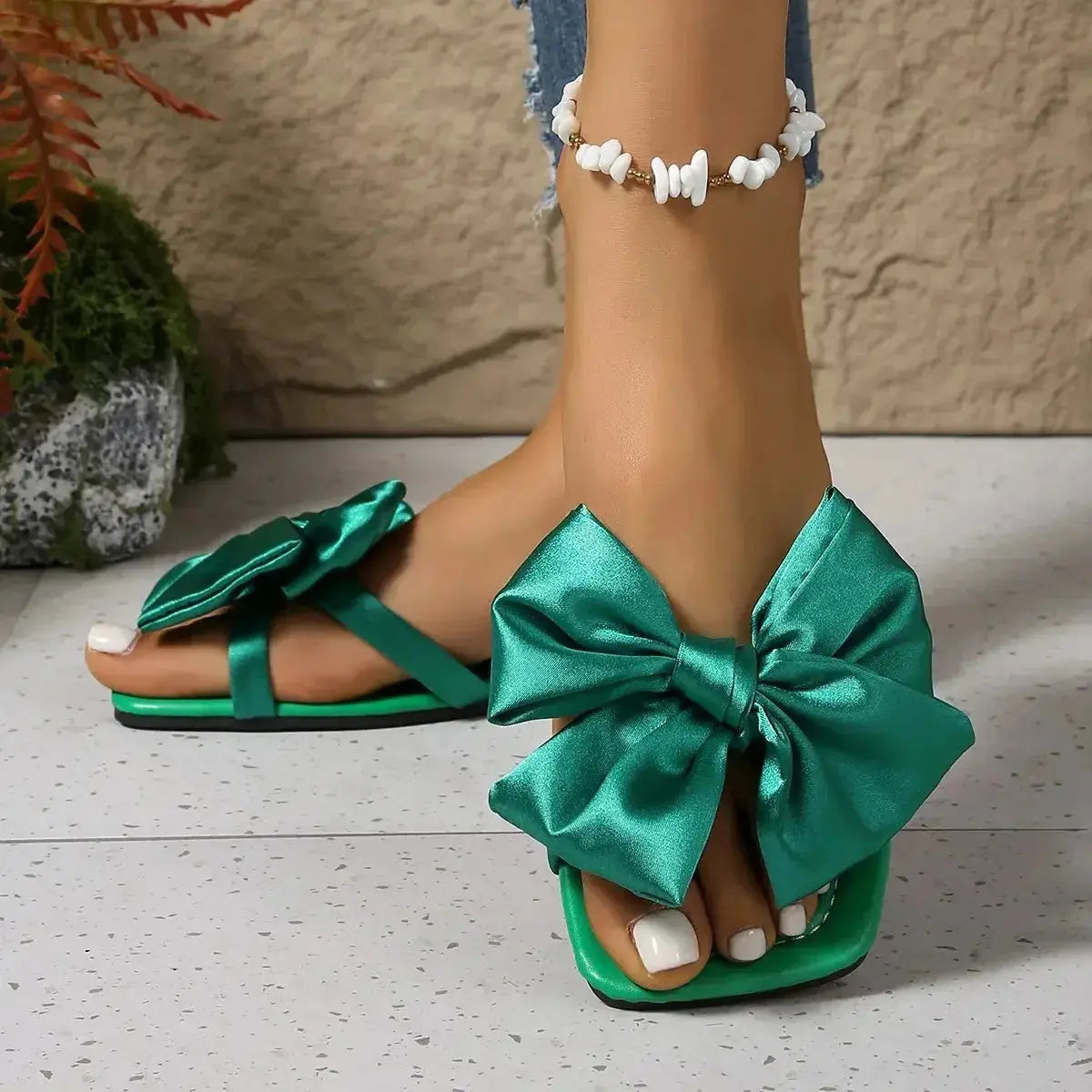 Bow Open Toe Flats Sandals - DaisyDrop 