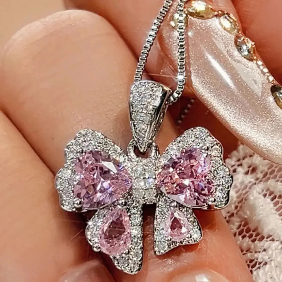 Zircon Bow Pendant Necklace - DaisyDrop 