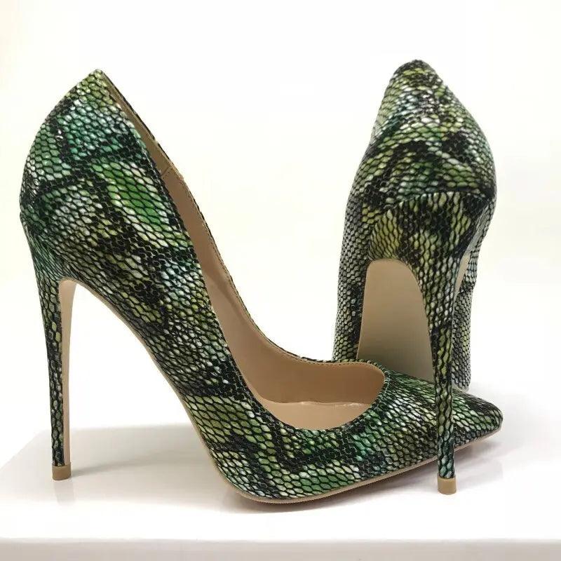 Tikicup Green Python Pattern Embossed Women Sexy Stilettos High Heels eprolo