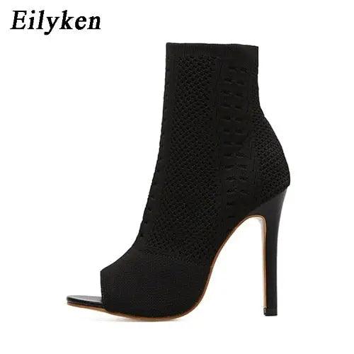 Womens Ankle Boots Green Elastic Knit Sock Open Toe eprolo