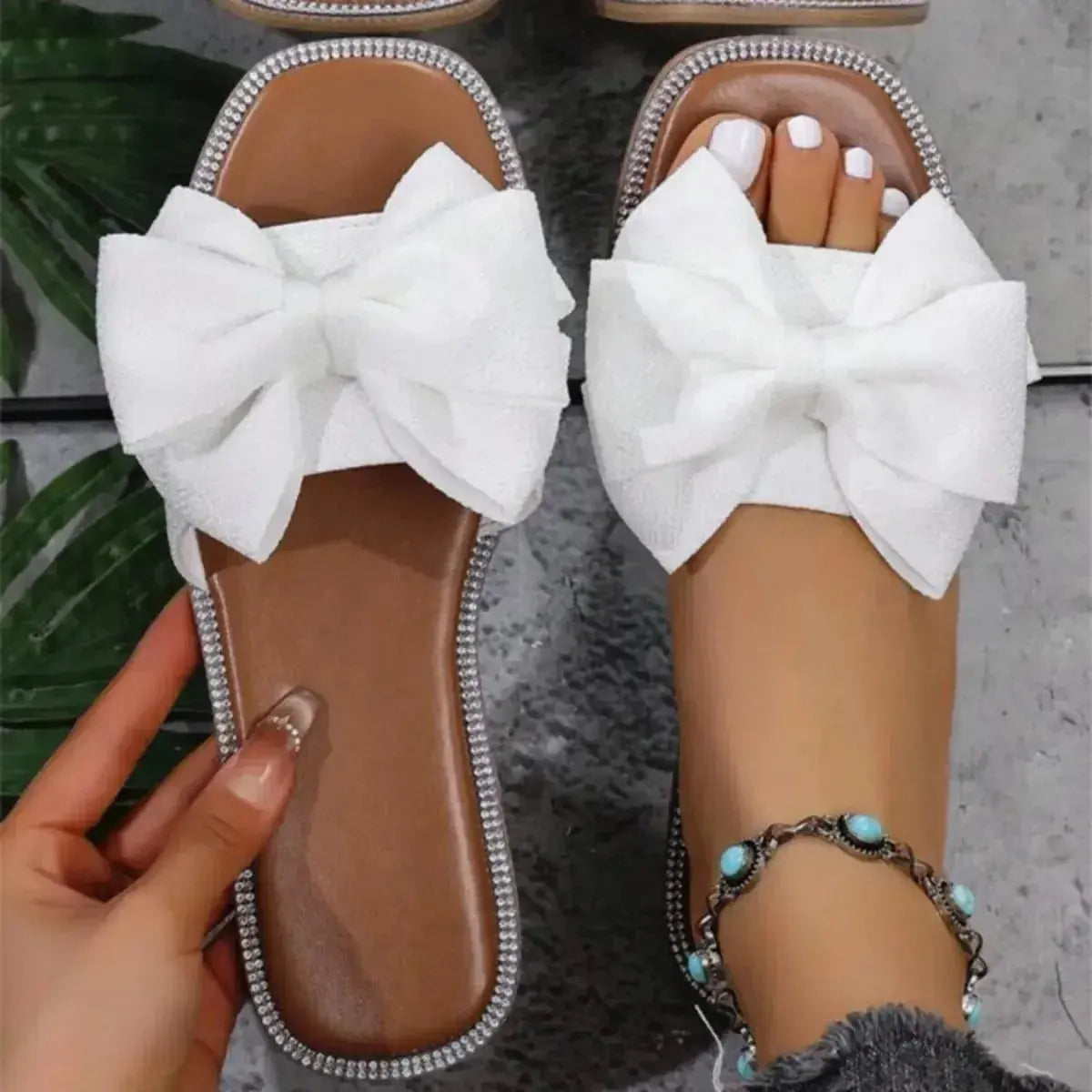 Bow Open Toe Flats Sandals - DaisyDrop 
