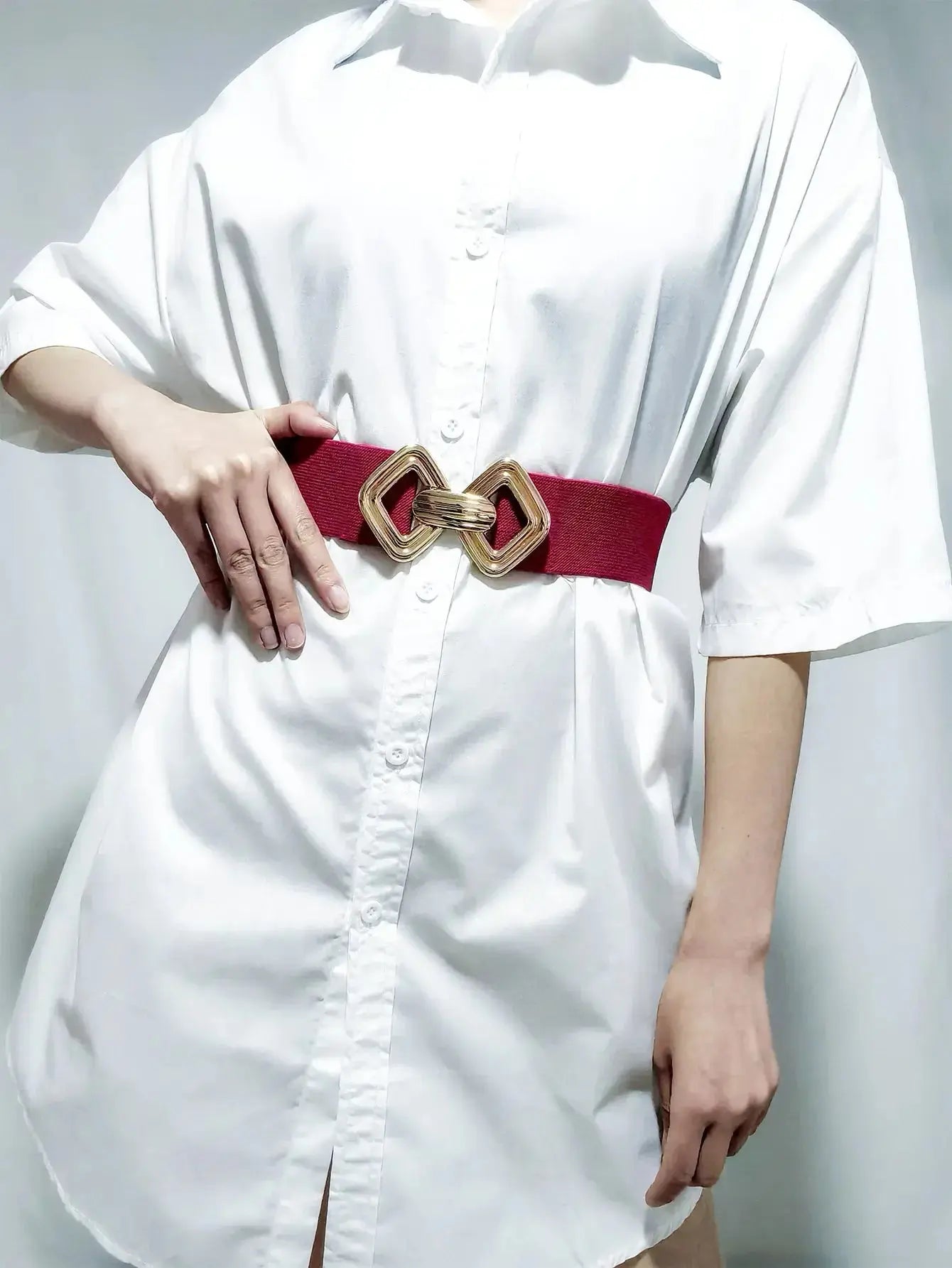 Geometric Buckle Elastic Wide Belt - DaisyDrop 