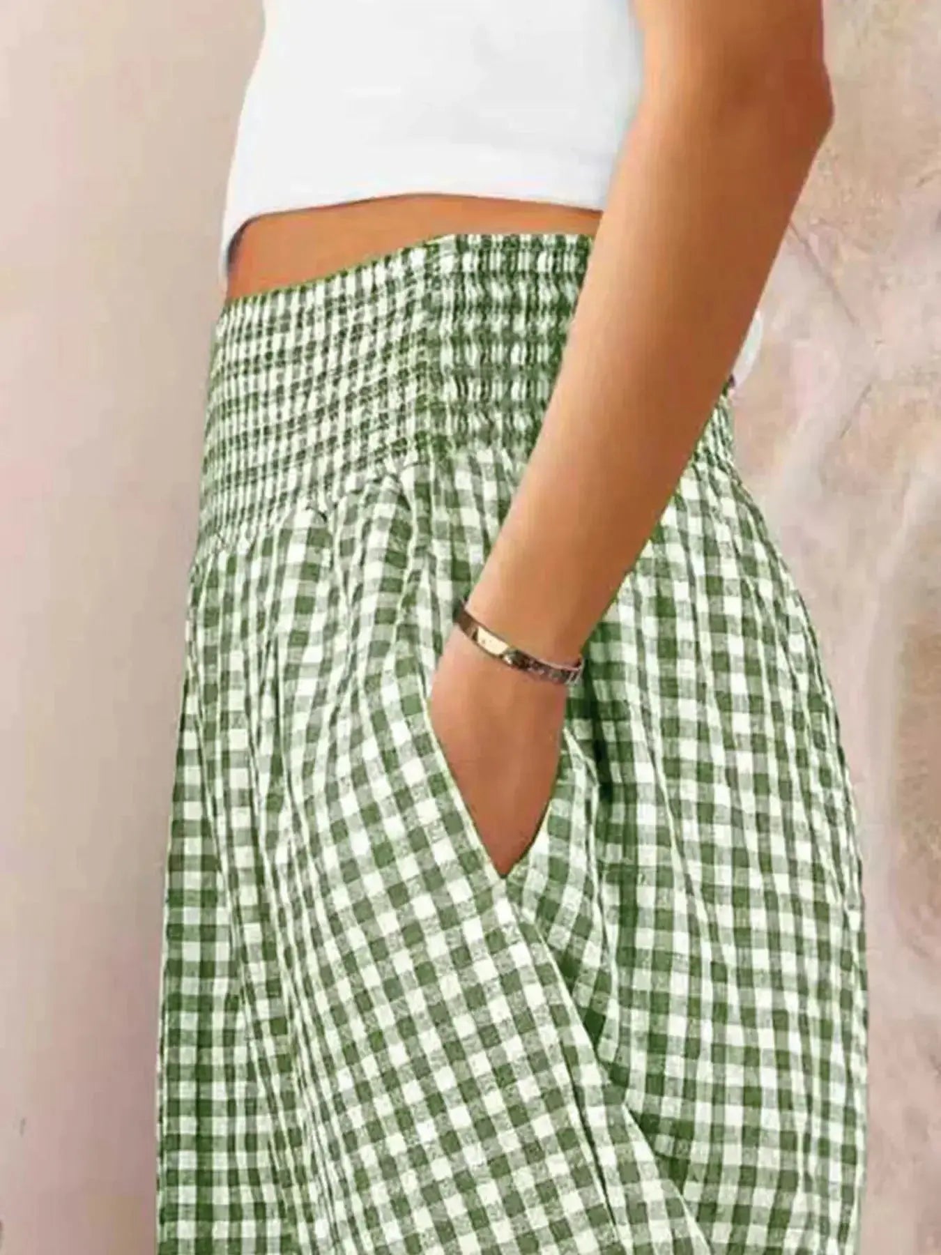 Gingham High-Waisted Wide Leg Pants - DaisyDrop 