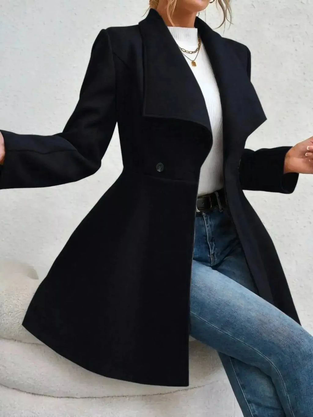 Collared Neck Double Breasted Coat - DaisyDrop 