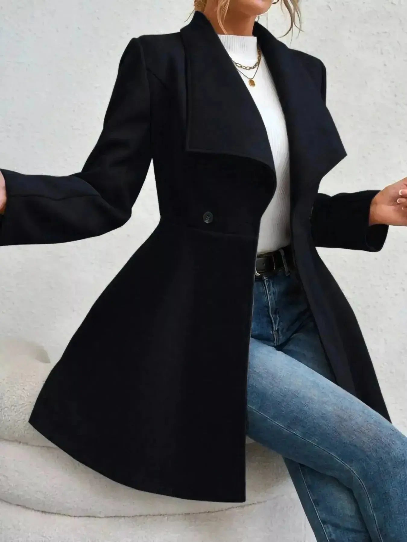 Collared Neck Double Breasted Coat - DaisyDrop 