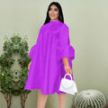Plus Size Three Quater Lantern Sleeve Oversized Knee Length Casual Dress eprolo