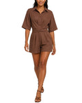 Women's Fashion Cross Back Tie Collar Loose One-Piece Suit eprolo