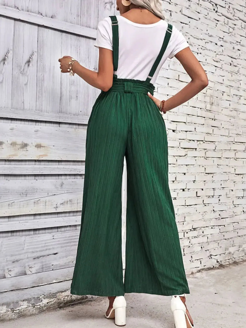 Perfee Tie Belt Wide Leg Overalls - DaisyDrop 