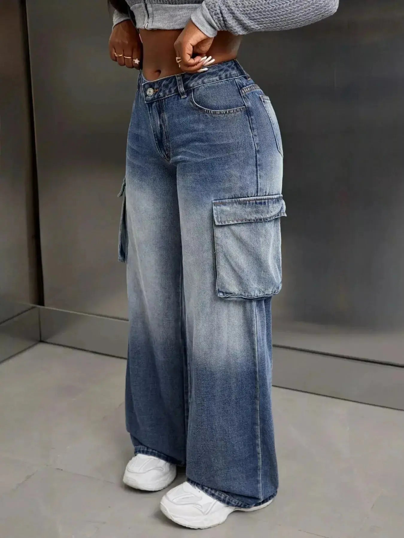 Vintage Wide Leg Cargo Jeans - DaisyDrop 