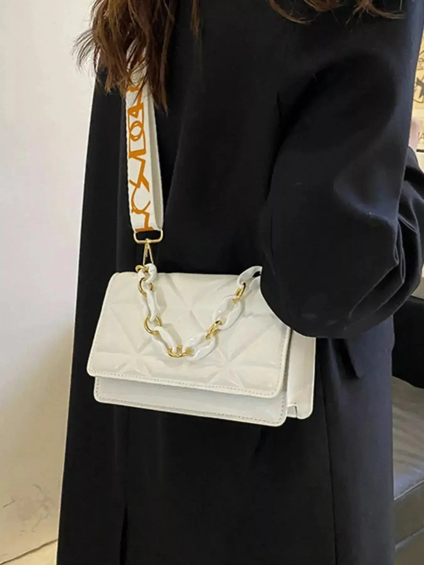 Quilted Adjustable Strap Crossbody Bag - DaisyDrop 