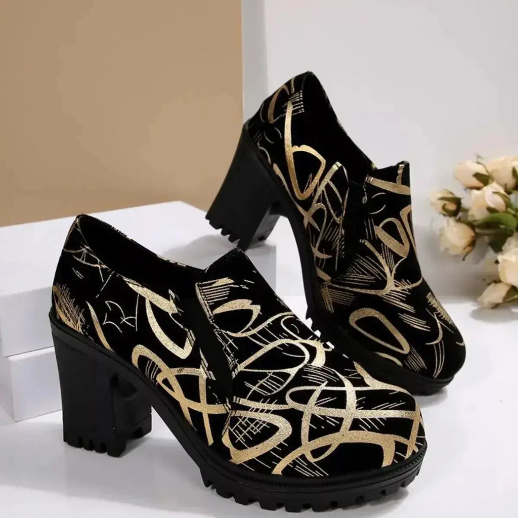 Round Toe Block Heels Pumps - DaisyDrop 