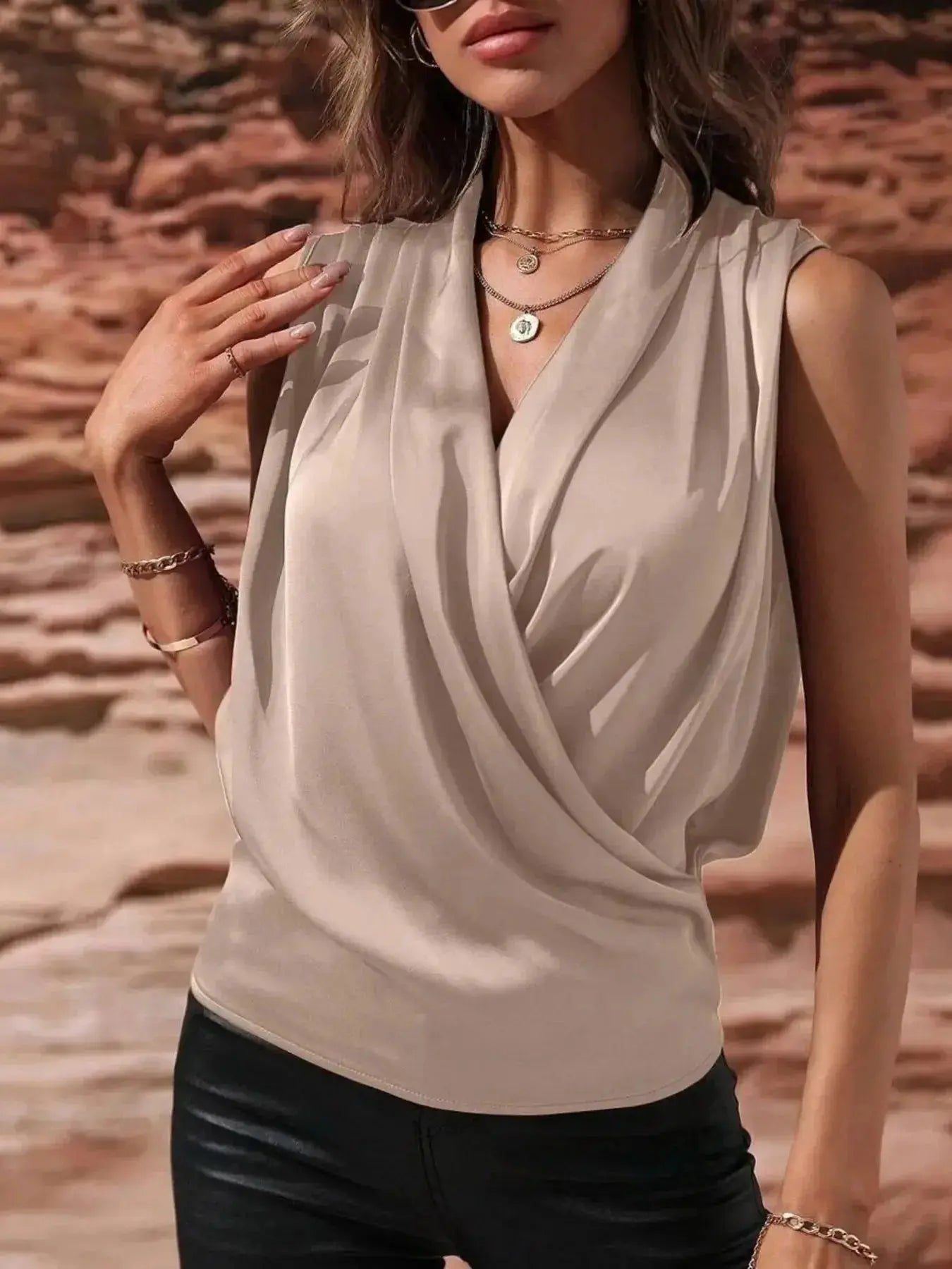 Sleeveless Wrap Draped Blouse - DaisyDrop 