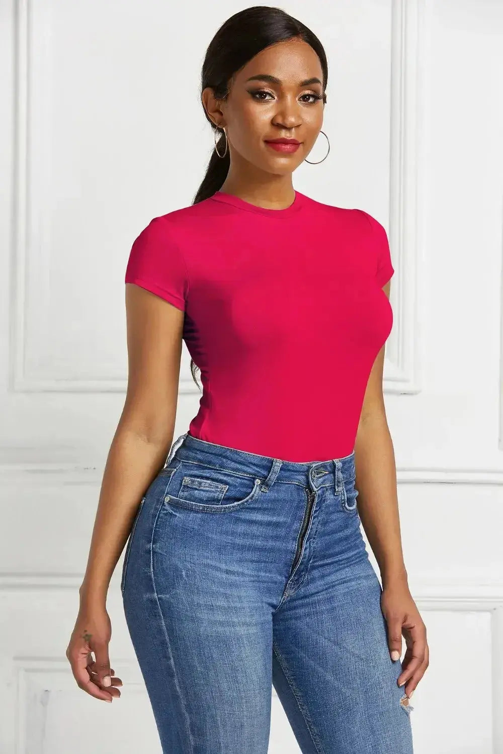 Round Neck Short Sleeve Bodysuit - DaisyDrop 