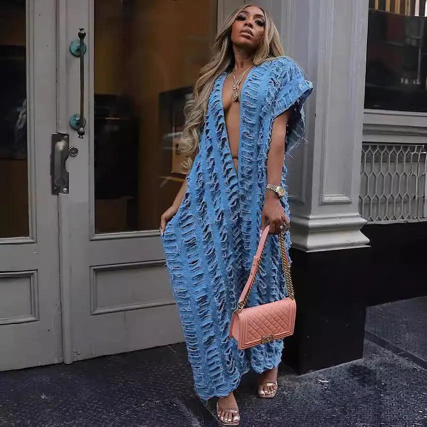 Open Front Hollow Denim Jumpsuit eprolo