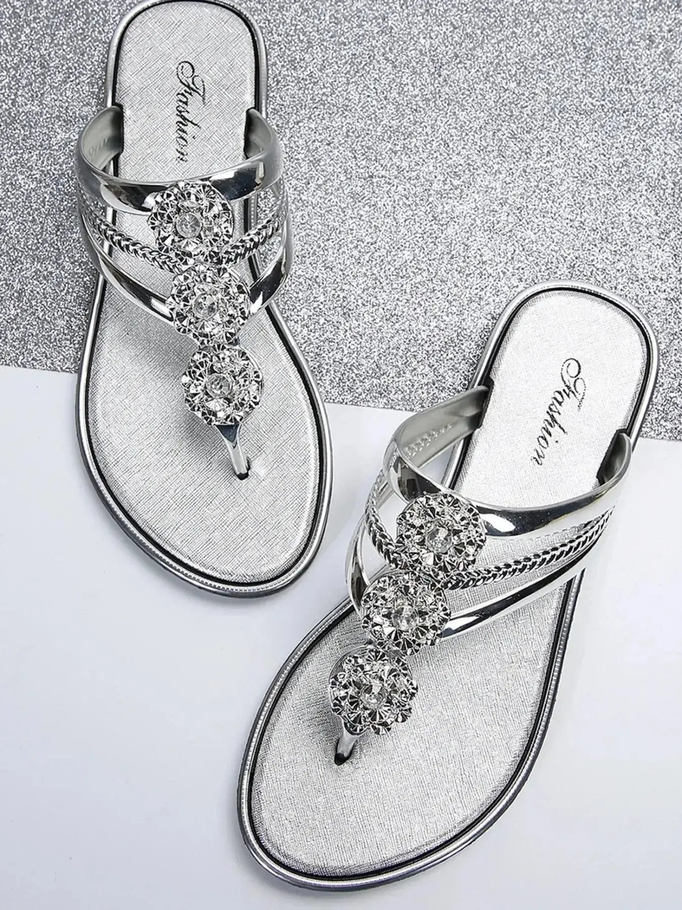 Rhinestone Toe Post Flats Sandals - DaisyDrop 