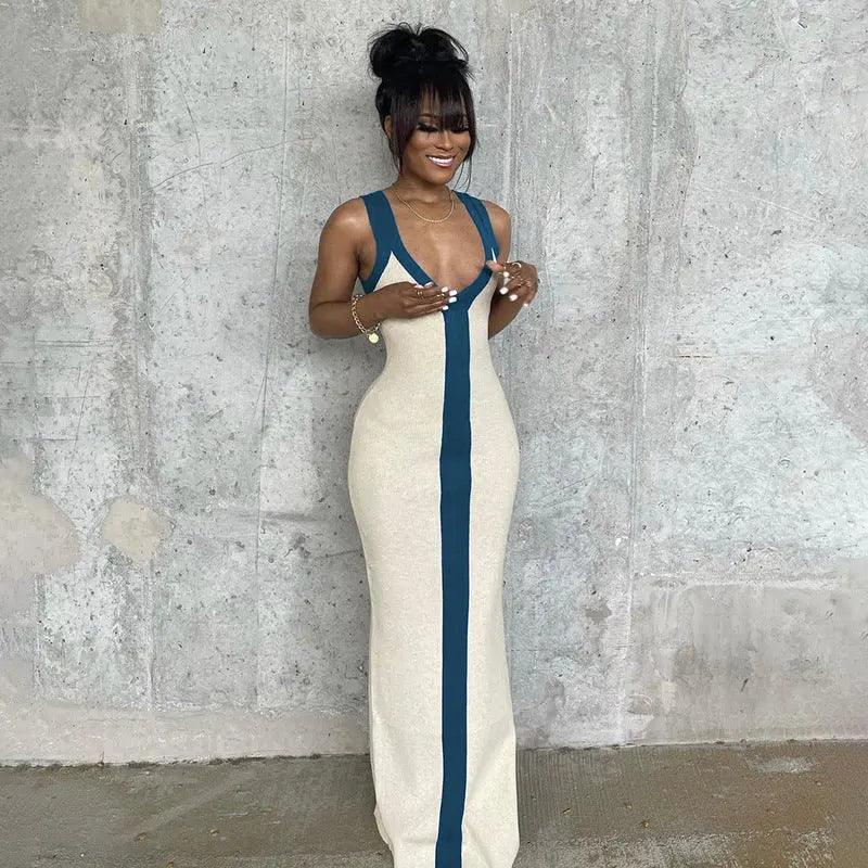 Women's Hipster V-neck Sleeveless Split Bodycon Dress eprolo