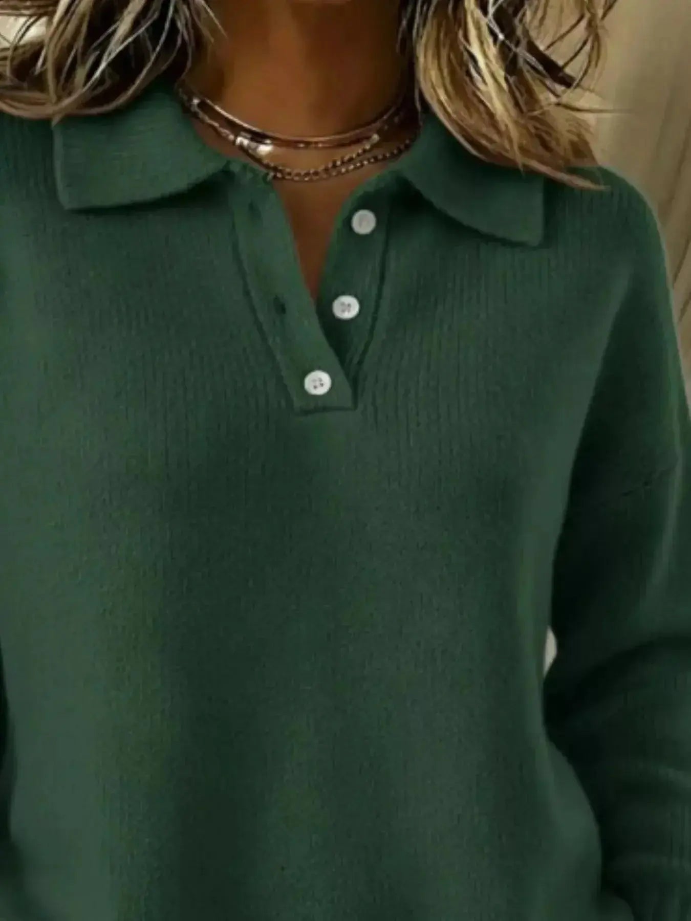 Full Size Half Button Collar Drop Shoulder Sweater Plus Size - DaisyDrop 