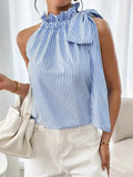 Striped Sleeveless Blouse with Bow Tie Detail - DaisyDrop 