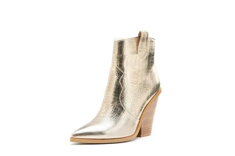 MStacchi Gold Snake Print Ankle Boots eprolo