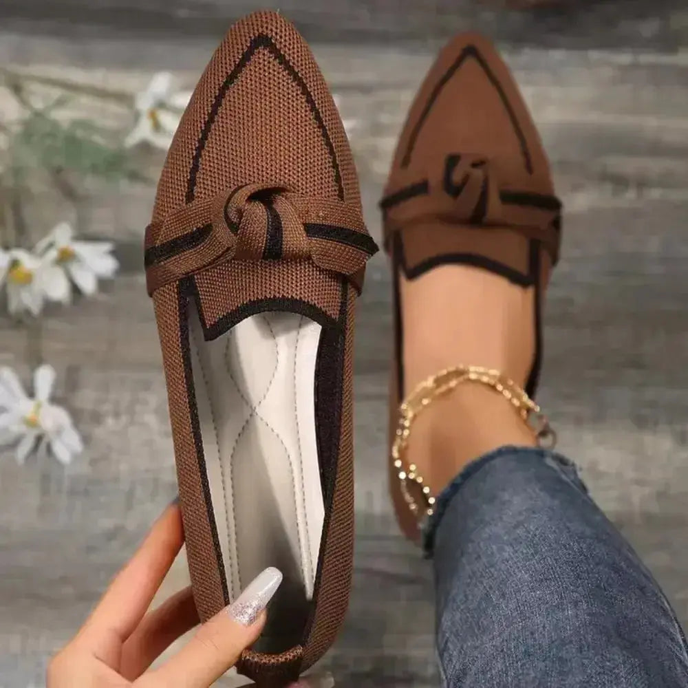 Bow Contrast Trim Point Toe Loafers - DaisyDrop 