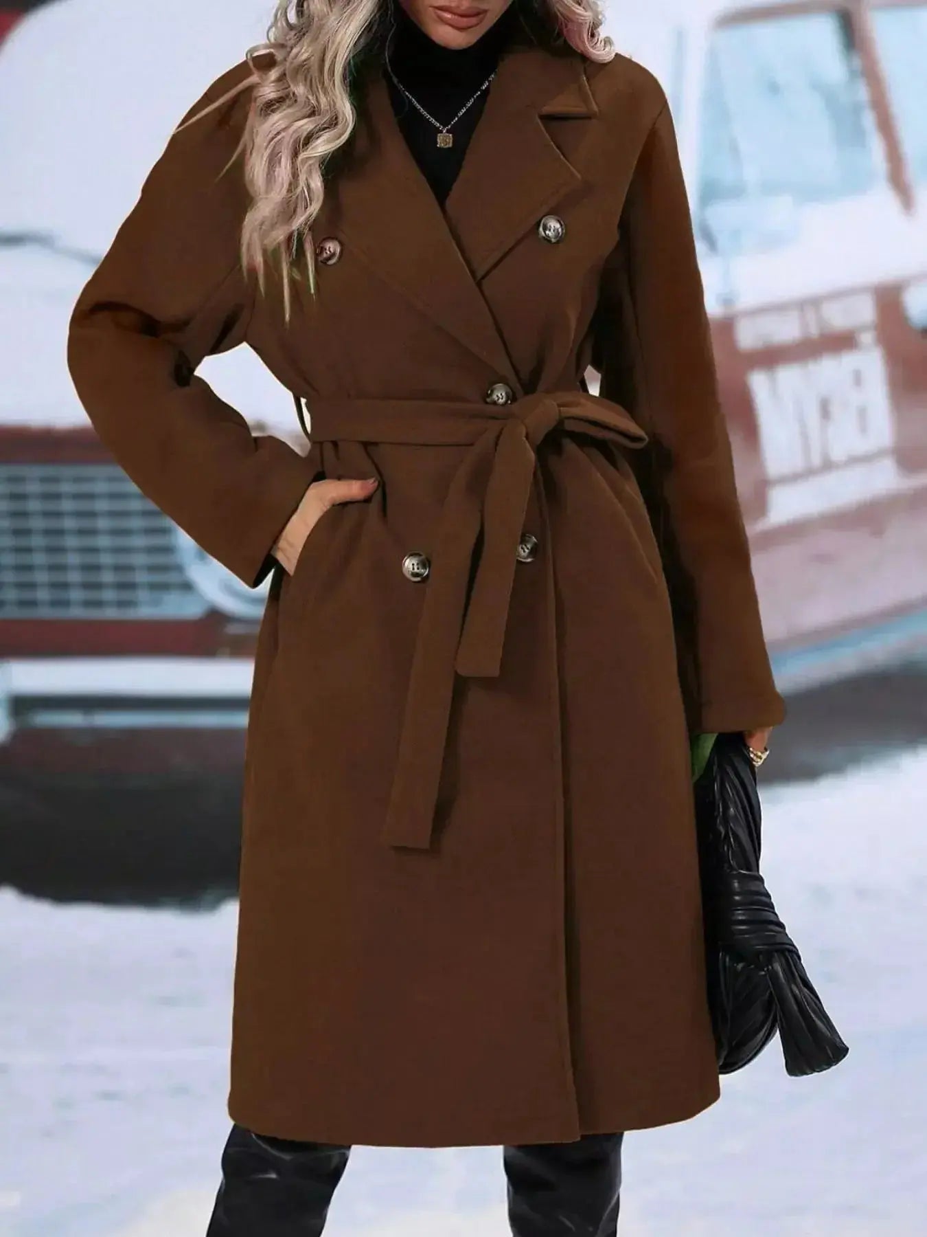 Double-Breasted Tie Waist Coat - DaisyDrop 