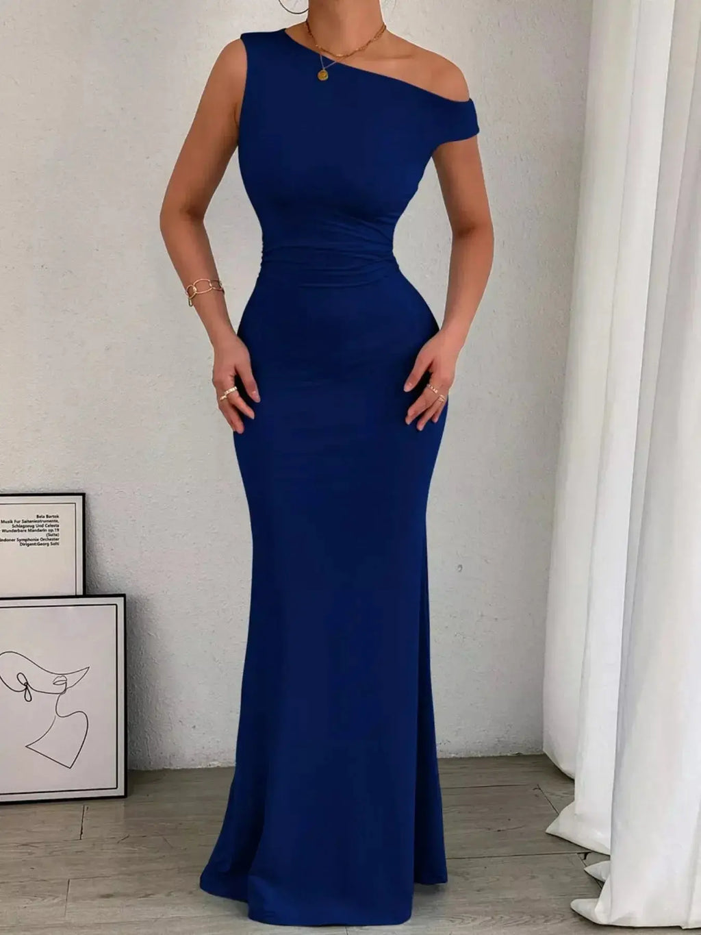 One-Shoulder Ruched Bodycon Maxi Dress - DaisyDrop 