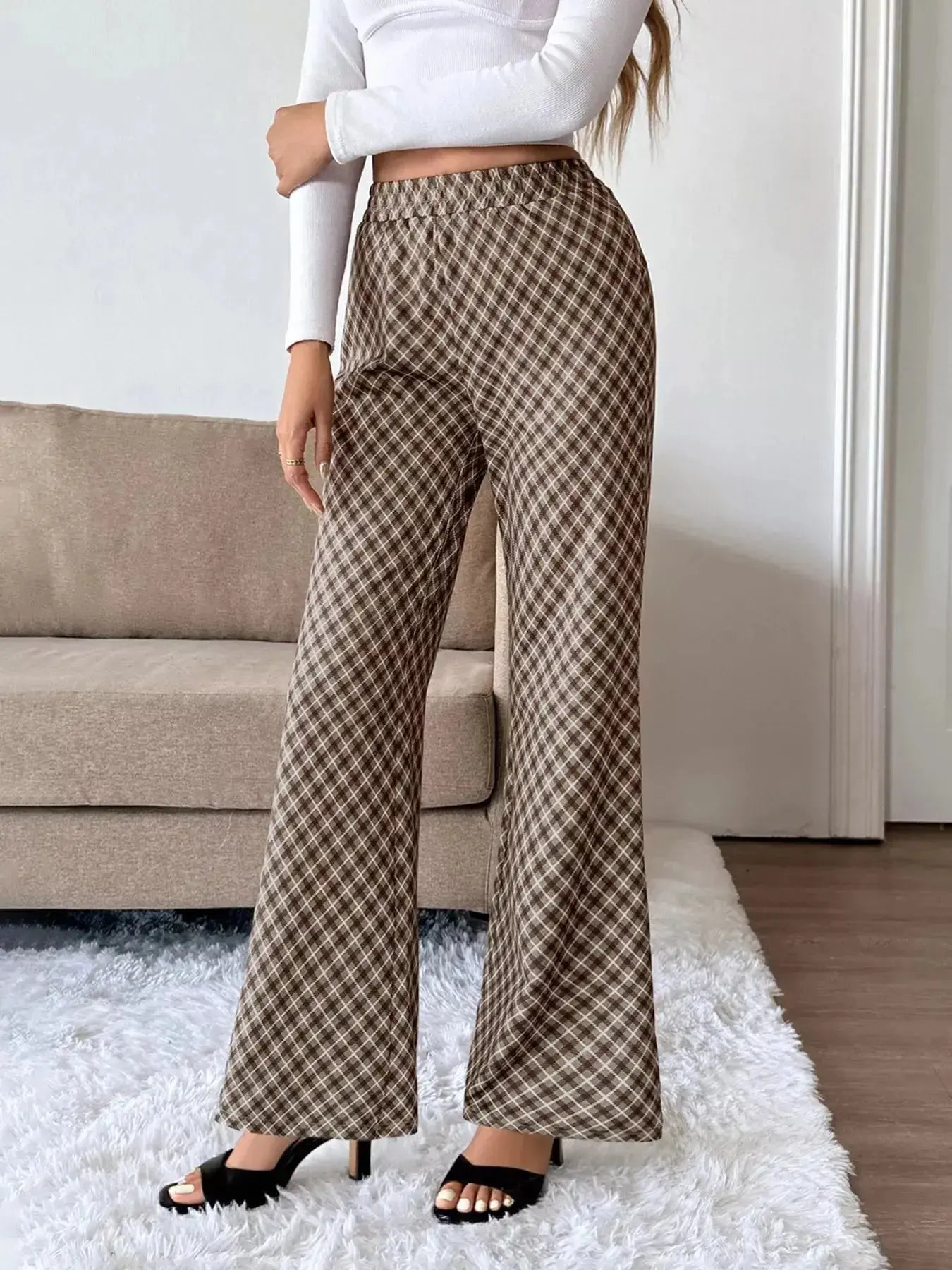 Plaid High-Waisted Wide Leg Pants - DaisyDrop 