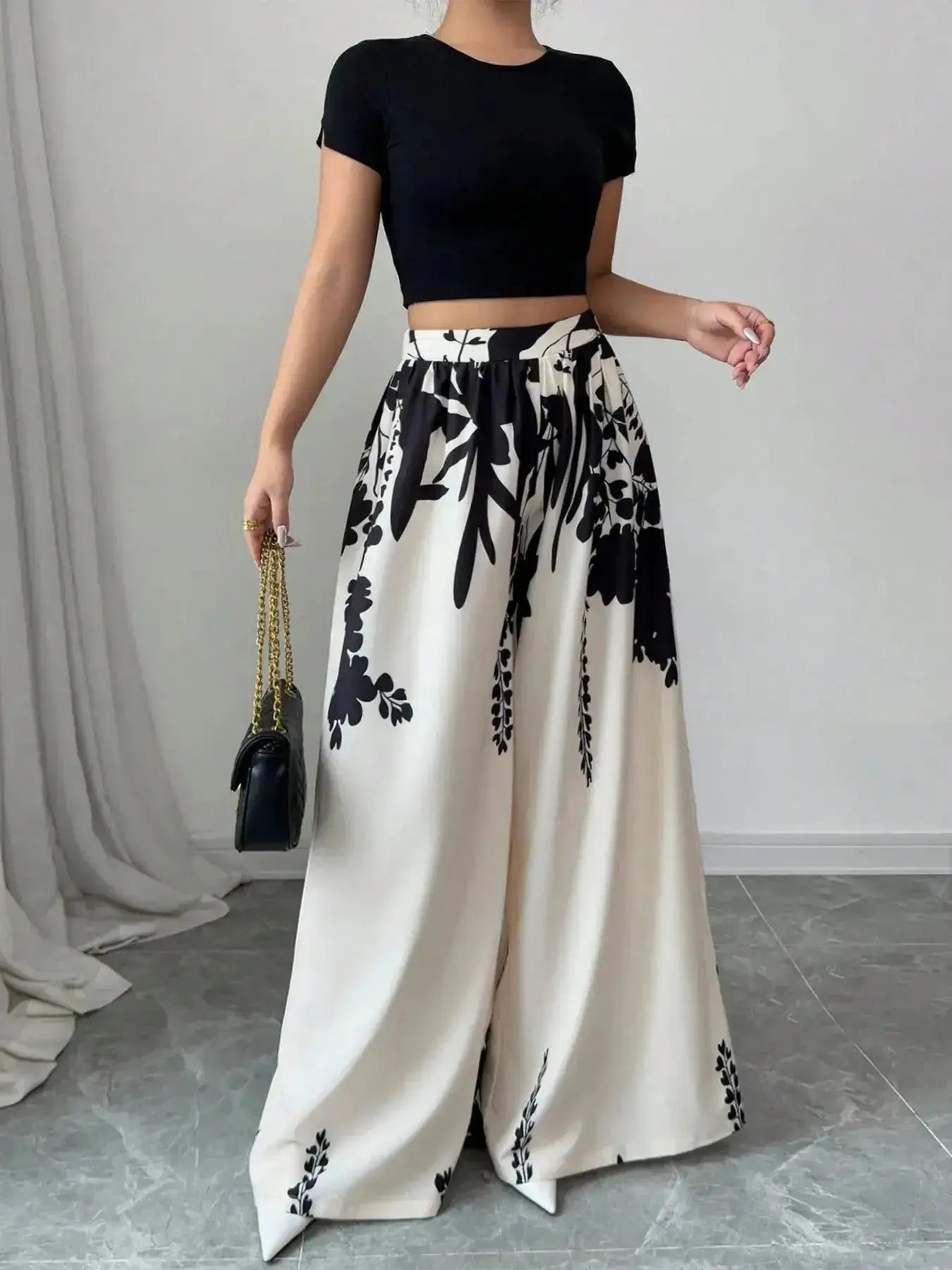 Printed Wide Leg Pants - DaisyDrop 