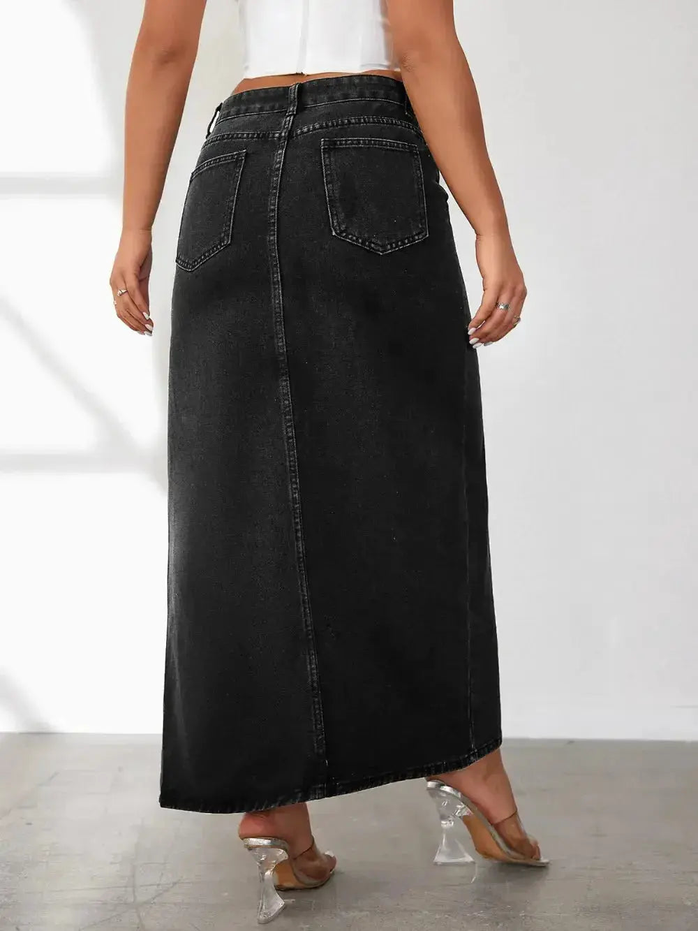 High Rise Slit Denim Skirt - DaisyDrop 