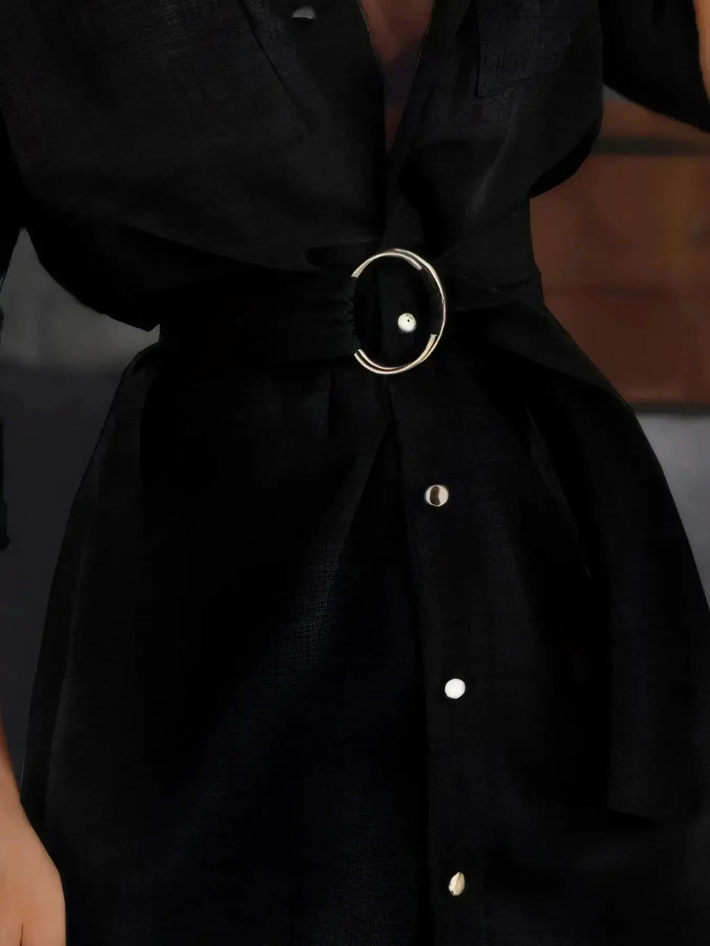 Button-Front Belted Shirt Dress - DaisyDrop 