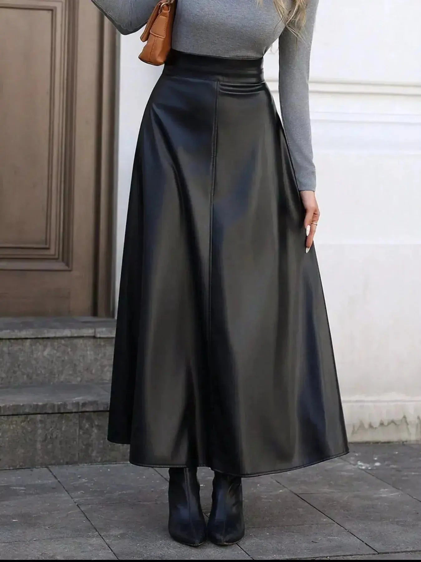 Leather A-Line Midi Skirt - DaisyDrop 
