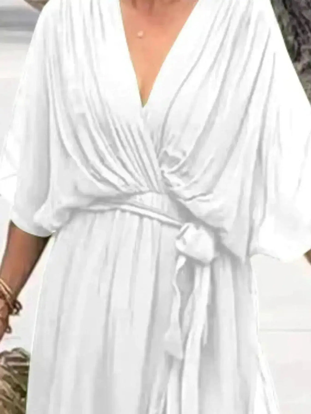 Full Size Flowy Tie Front Midi Dress with Flutter Sleeves Plus Size - DaisyDrop 