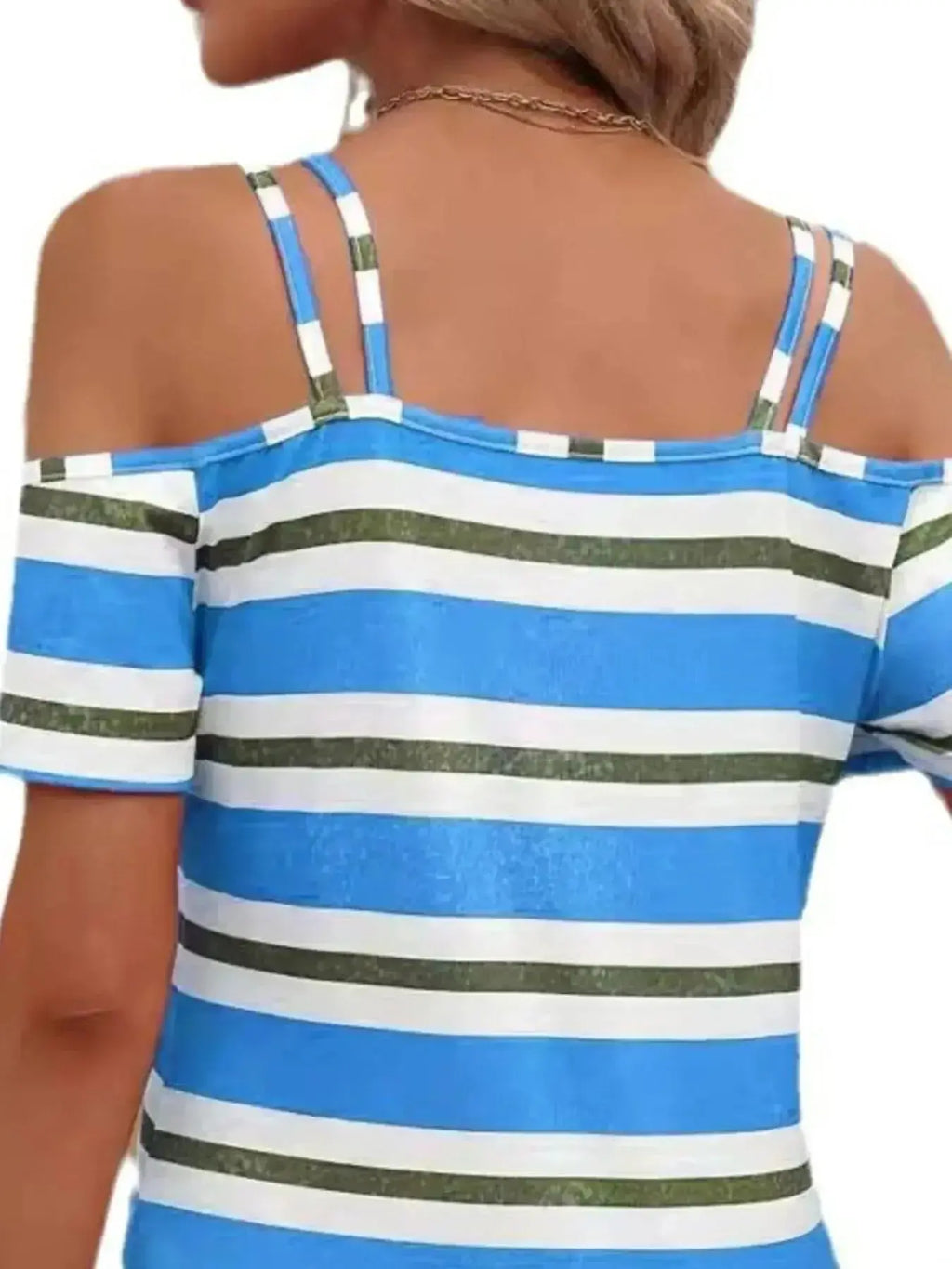 Striped Cold Shoulder T-Shirt - DaisyDrop 