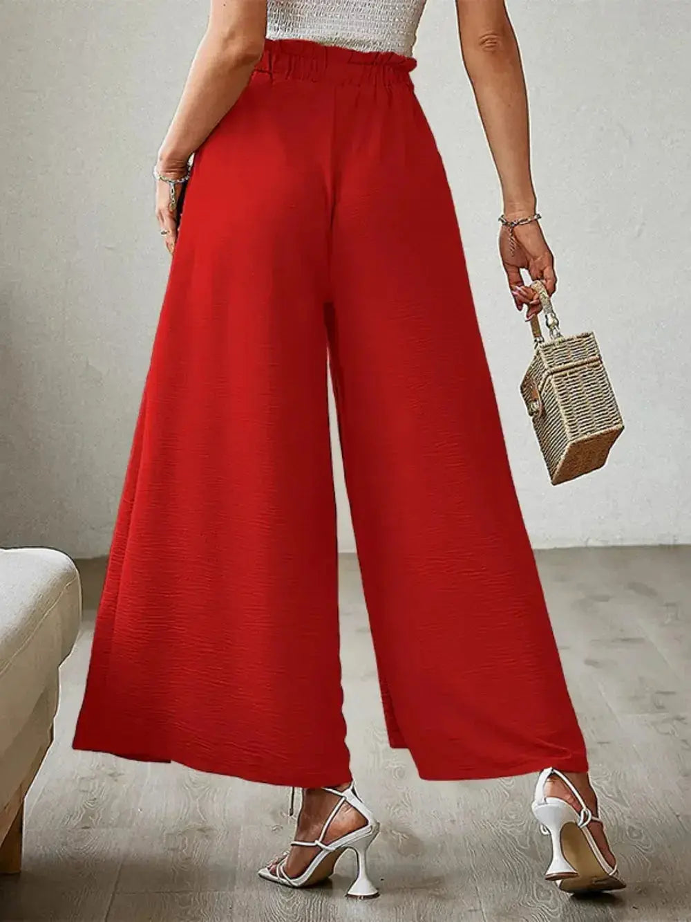 Tied Slit Wide Leg Pants - DaisyDrop 