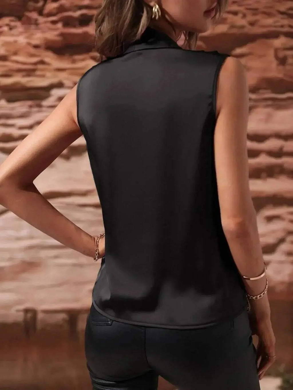 Sleeveless Wrap Draped Blouse - DaisyDrop 