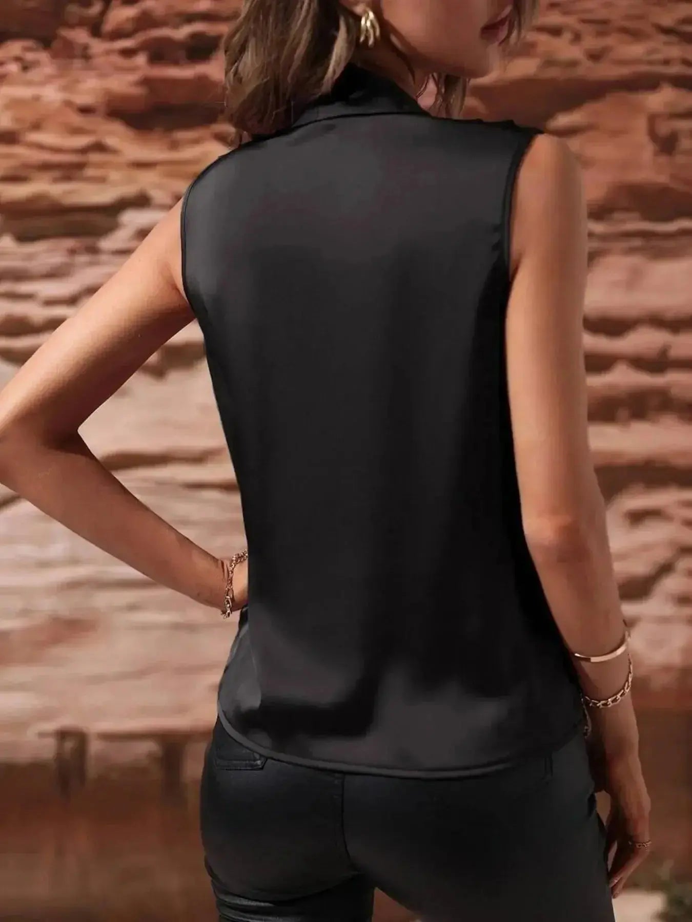 Sleeveless Wrap Draped Blouse - DaisyDrop 