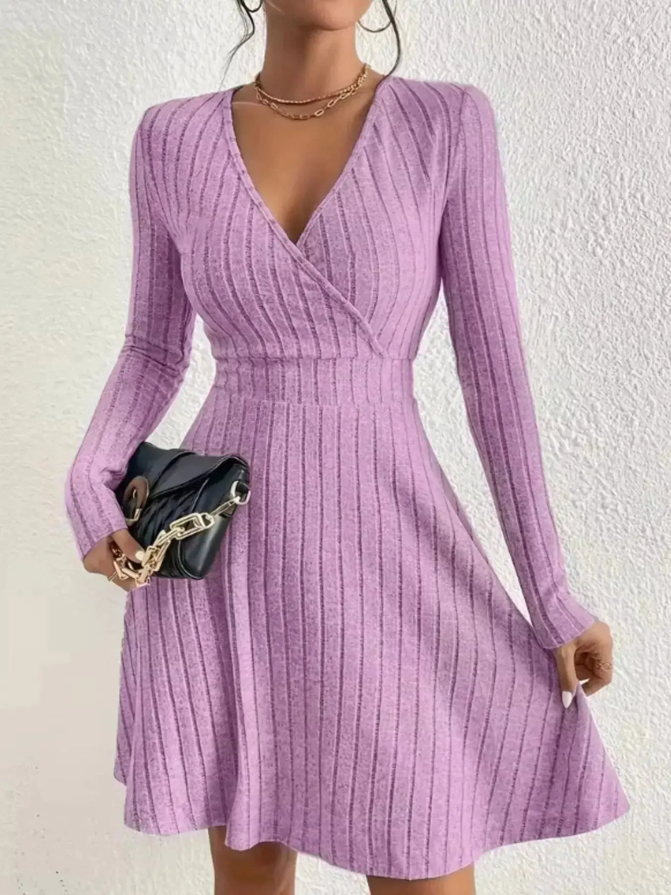Ribbed Knit Wrap Mini Dress - DaisyDrop 