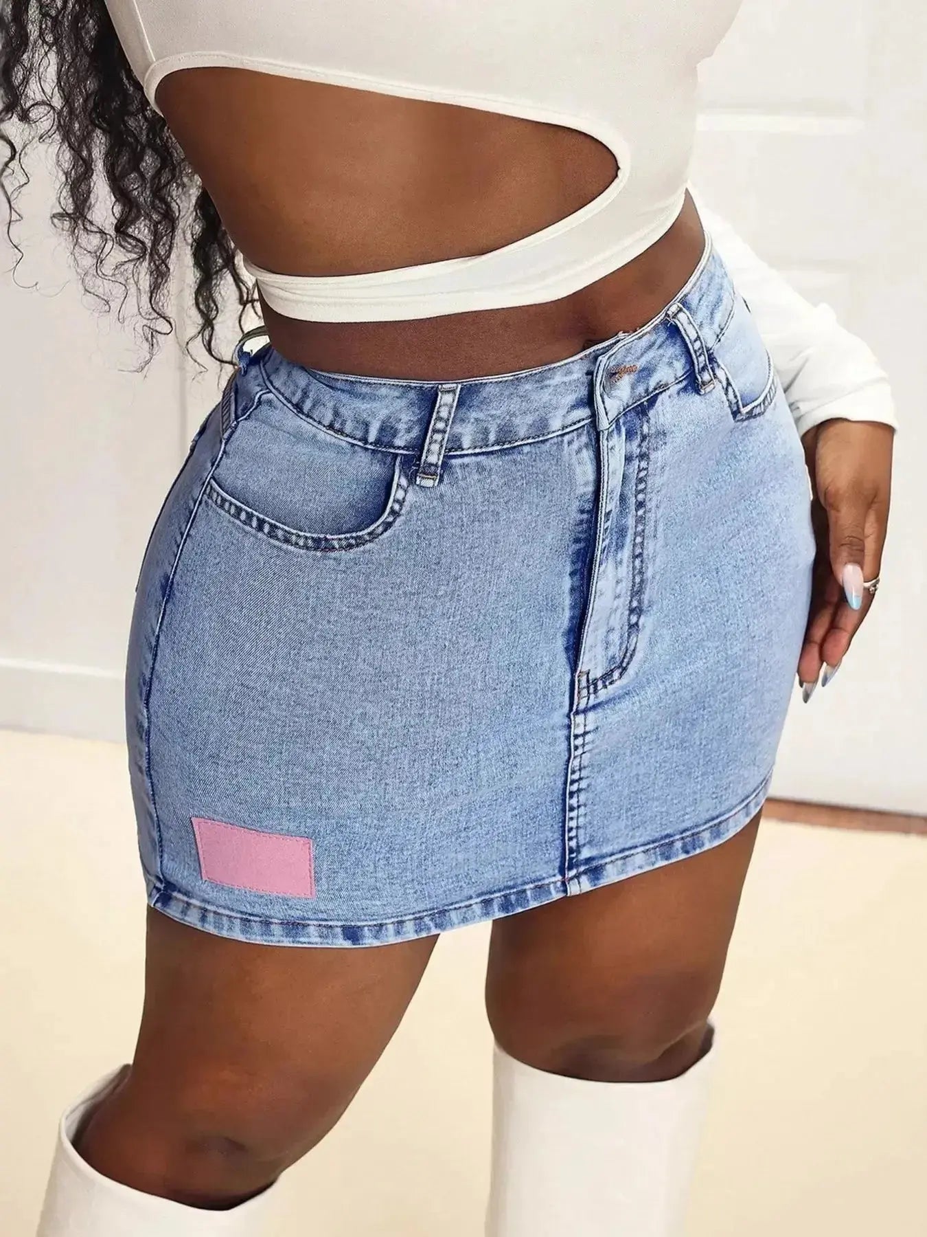 High Waist Mini Denim Skirt - DaisyDrop 