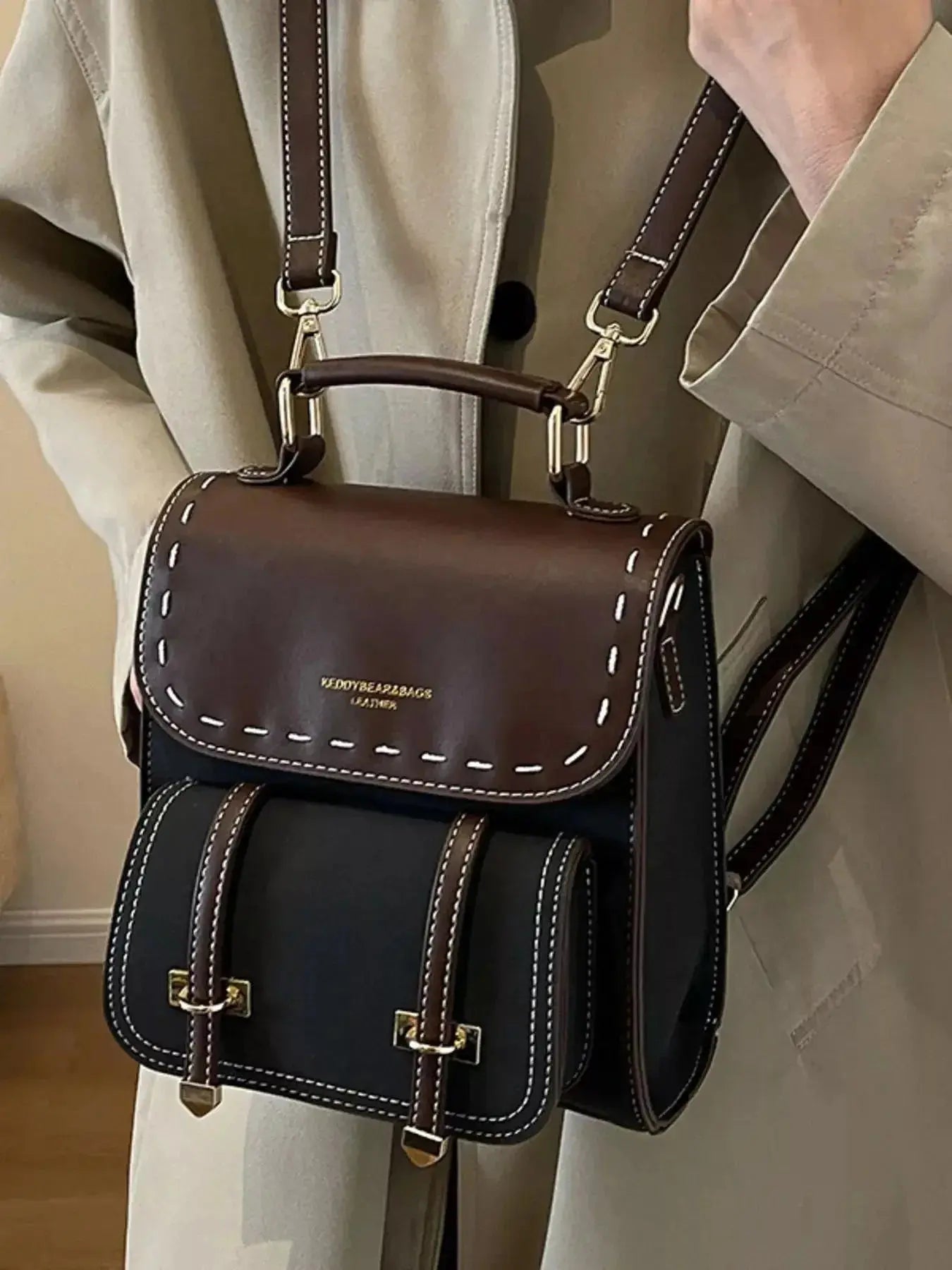 Vintage Style Leather Backpack Bag - DaisyDrop 