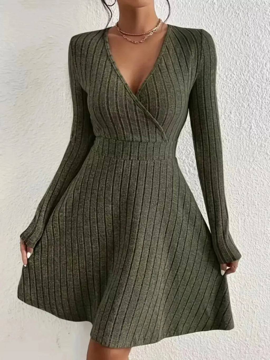 Ribbed Knit Wrap Mini Dress - DaisyDrop 