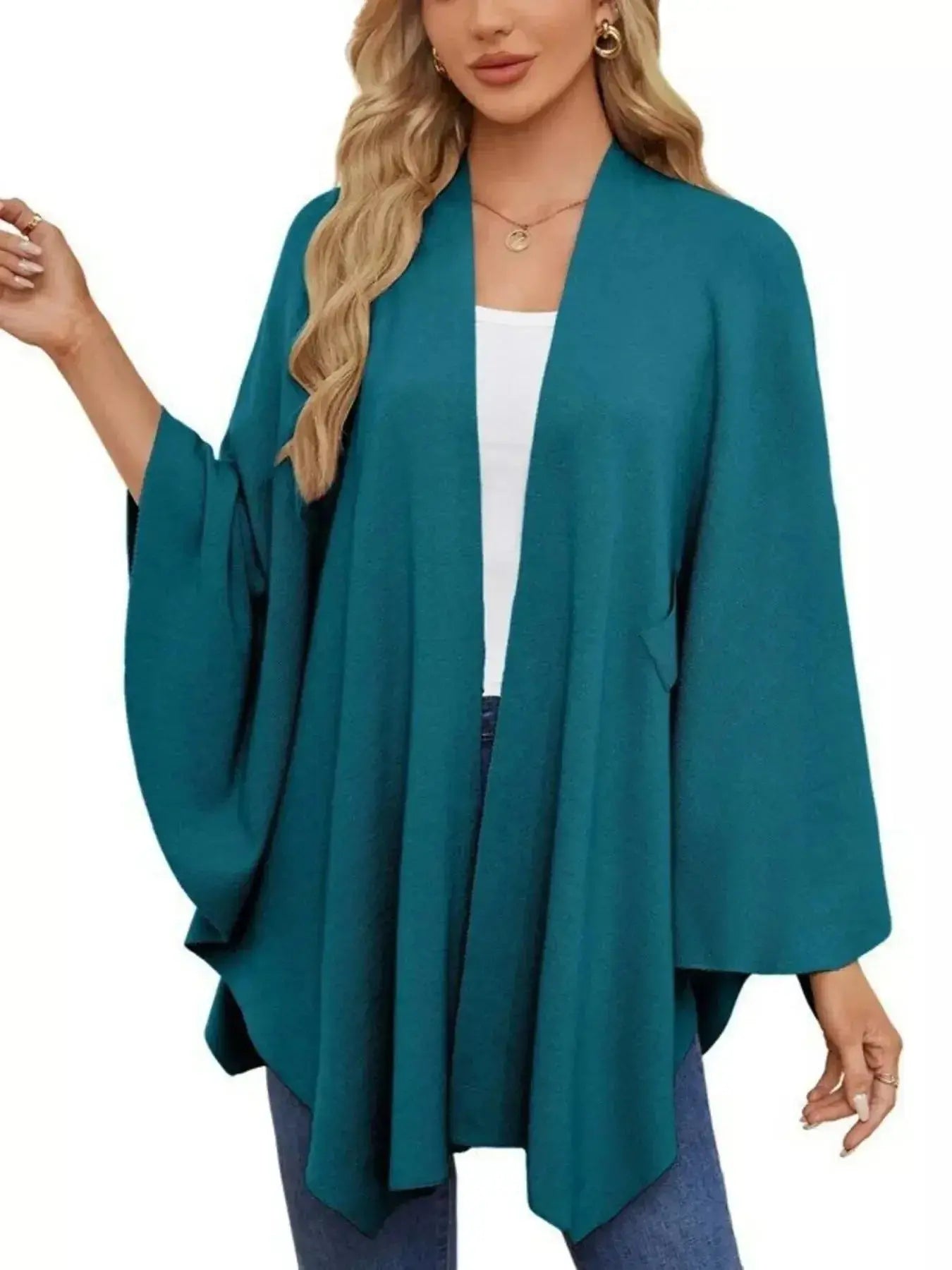 Solid Color Tie-Front Knit Cape Top - DaisyDrop 