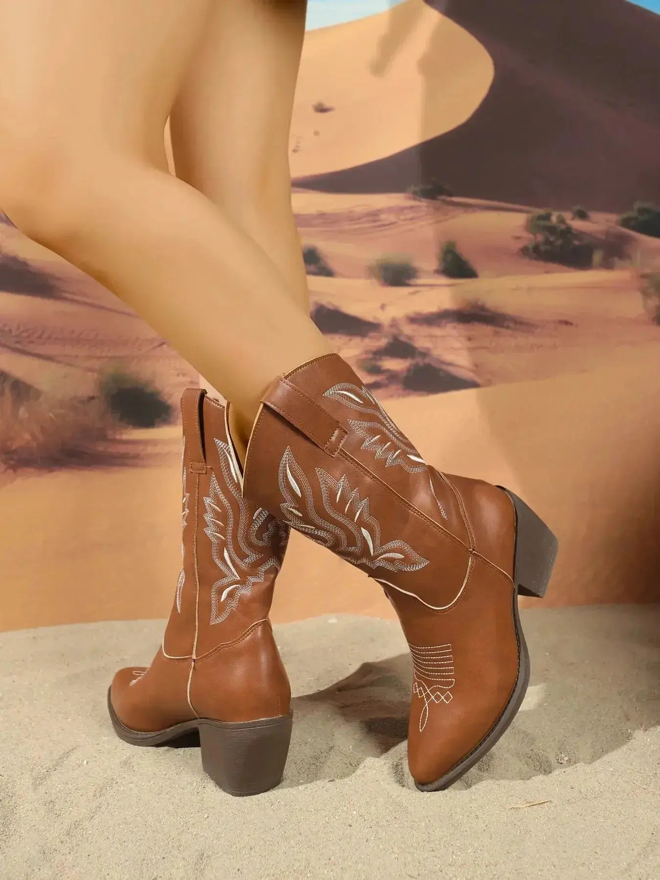 Point Toe Block Heel Boots - DaisyDrop 