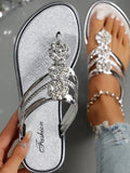 Rhinestone Toe Post Flats Sandals - DaisyDrop 