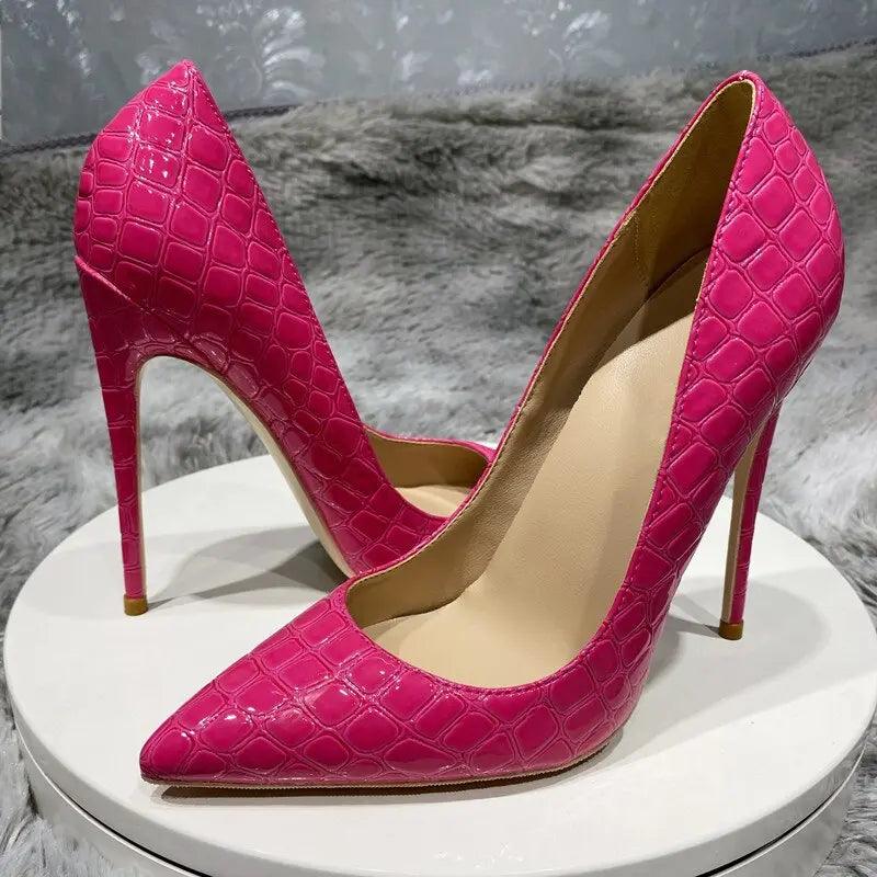 Tikicup Rose Pink Crocodile Effect Stiletto Pump Pointed Toe eprolo