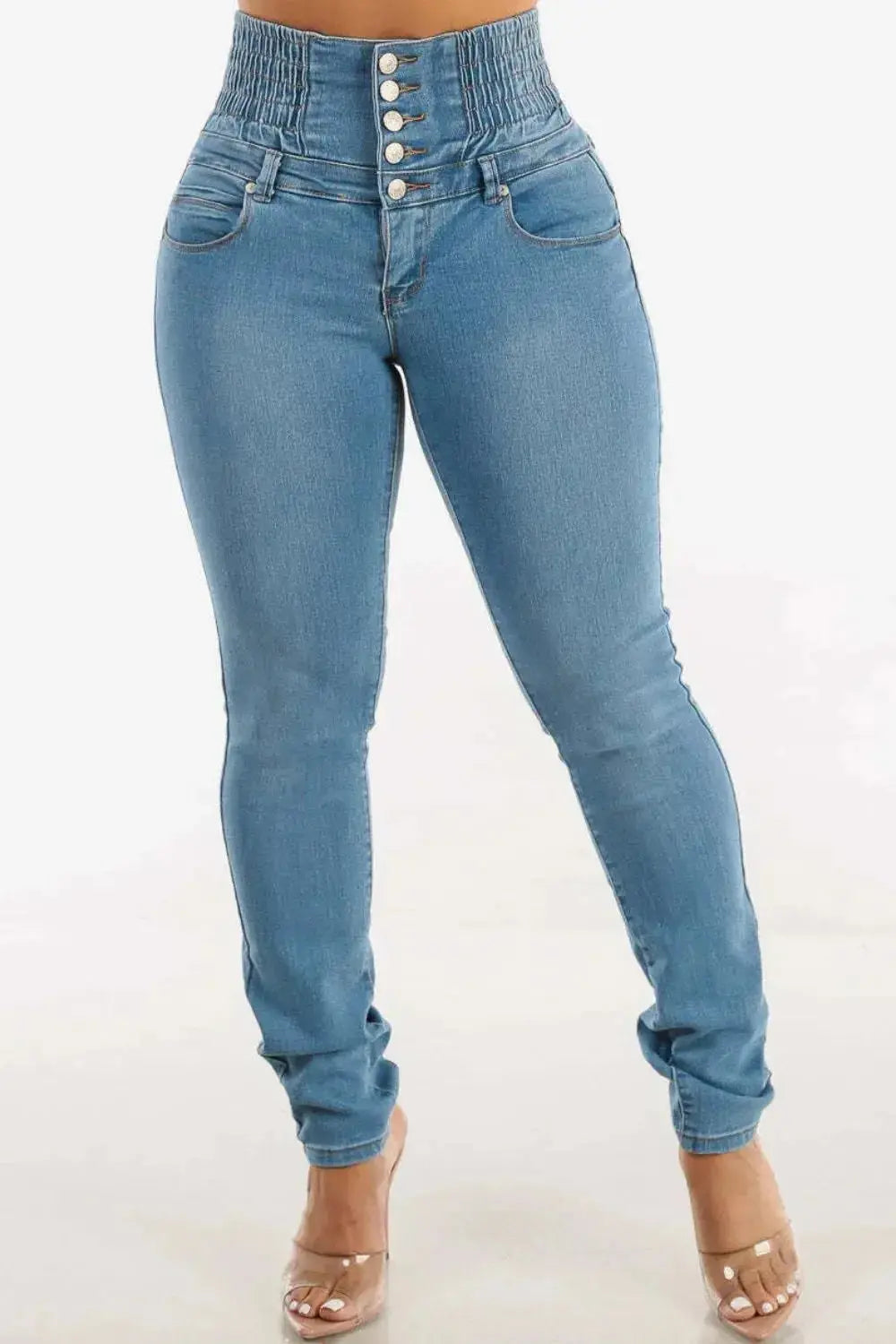 High Waist Buttoned Skinny Hip Lifting Jeans - DaisyDrop 